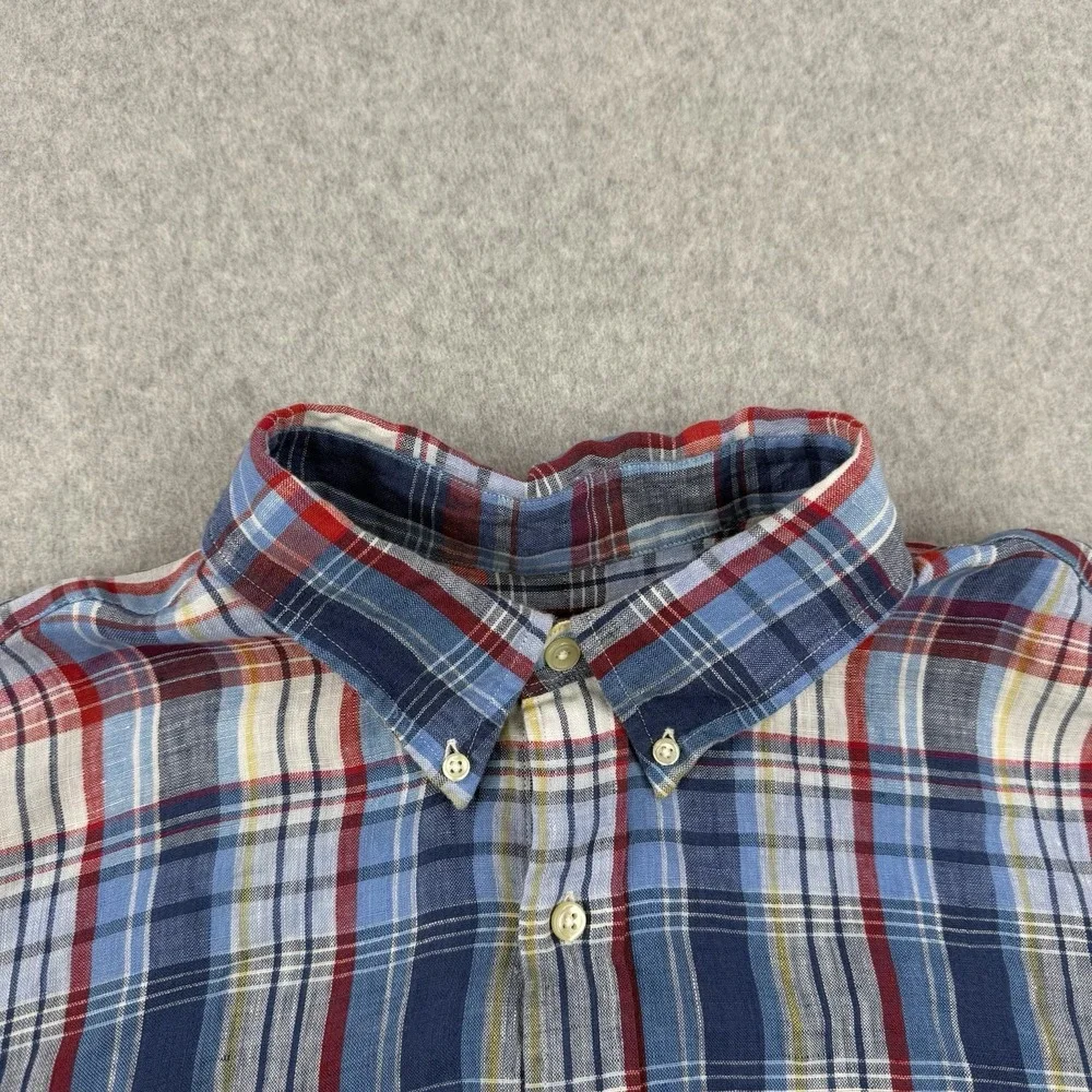 Polo Ralph Lauren Shirt Mens XL Blue Plaid Linen Preppy Button Down Long‎ Sleeve
